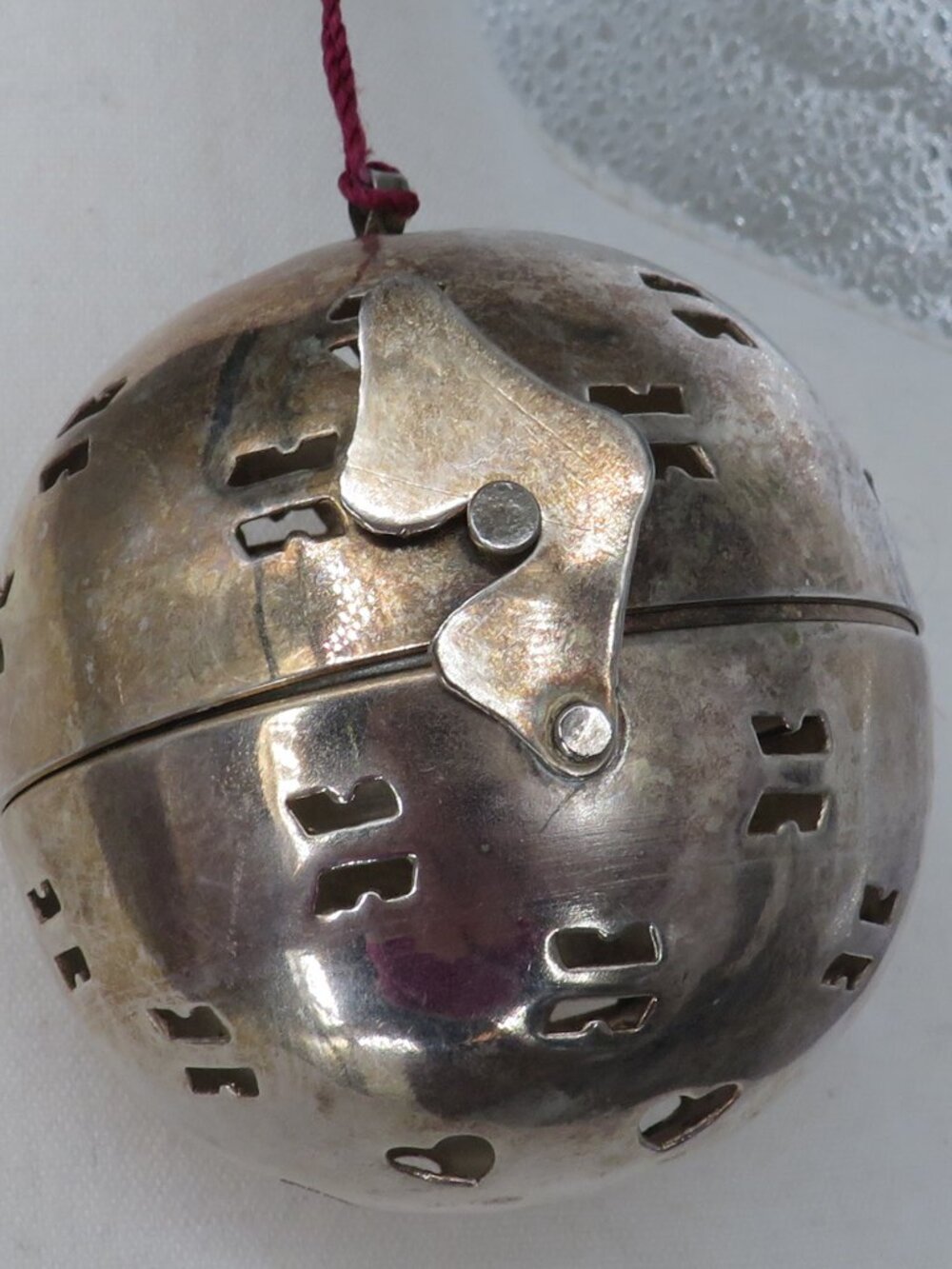 Vintage Brass Pomander Ornament Silver Tone 3 Inch Medium Sphere Hanging Decor